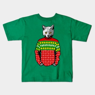 Christmas Sweater Cat Kids T-Shirt